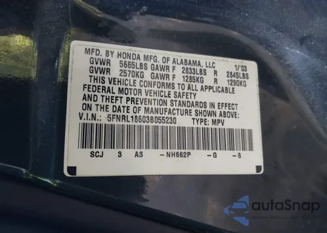 2003 Honda Odyssey Ex from USA, damaged, VIN 5FNRL18603B055230